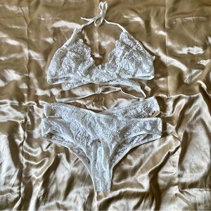 Women Sexy Lingerie Sleepwear Underwear Nightwear Lace Bra Set White Size XL